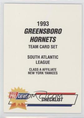 1993 Fleer ProCards Minor League - [Base] #906 - Checklist - Greensboro Hornets