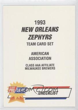 1993 Fleer ProCards Minor League - [Base] #989 - Checklist - New Orleans Zephyrs
