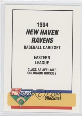 1994 Fleer ProCards Minor League - [Base] #1568 - Checklist - New Haven Ravens