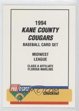 1994 Fleer ProCards Minor League - [Base] #181 - Checklist - Kane County Cougars