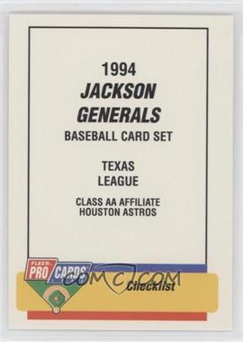 1994 Fleer ProCards Minor League - [Base] #234 - Checklist - Jackson Generals