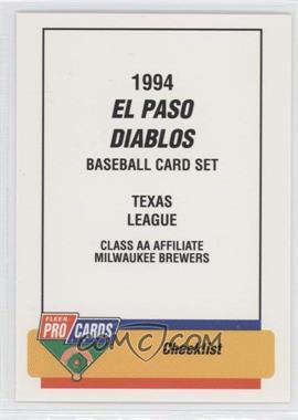1994 Fleer ProCards Minor League - [Base] #3164 - Checklist - El Paso Diablos