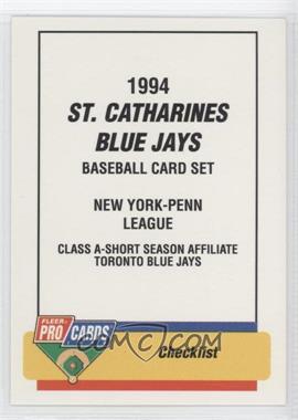 1994 Fleer ProCards Minor League - [Base] #3660.1 - Checklist - St. Catharines Blue Jays