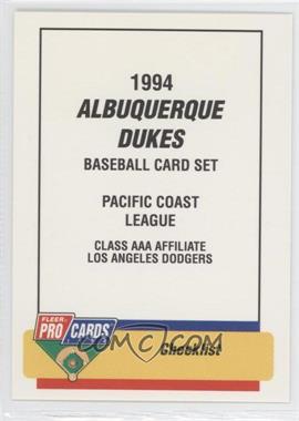 1994 Fleer ProCards Minor League - [Base] #861 - Checklist - Albuquerque Dukes