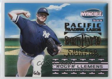 1999 Pacific Invincible - Sandlot Heroes - Sportsfest 1999 Embossing #11.1 - Roger Clemens (Ball Parallel with Head) /10