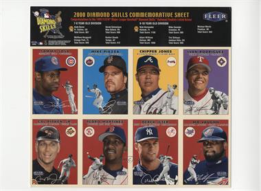 2000 Fleer Tradition - Diamond Skills Commemorative Promo Sheet #SPJRRMJV - Ivan Rodriguez, Chipper Jones, Mike Piazza, Sammy Sosa, Cal Ripken Jr., Pedro Martinez, Derek Jeter, Mo Vaughn [EX to NM]