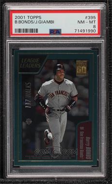 2001 Topps - [Base] #395 - League Leaders - Barry Bonds, Jason Giambi [PSA 8 NM‑MT]