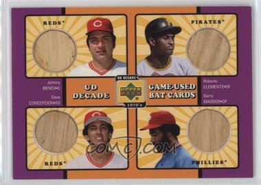 2001 Upper Deck Decade 1970's - Game-Used Bat Combos #C-GGN - Johnny Bench, Roberto Clemente, Dave Concepcion, Garry Maddox