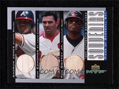 2001 Upper Deck MVP - Souvenirs Bats Trios #B-JEG - Ken Griffey Jr., Jim Edmonds, Andruw Jones /25