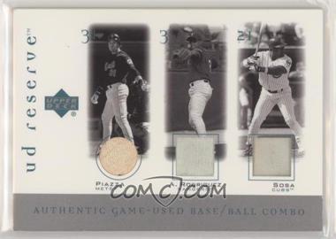 2001 Upper Deck Reserve - Game-Used Base and Ball Triple #B-PRS - Mike Piazza, Alex Rodriguez, Sammy Sosa