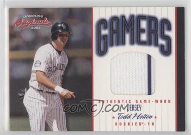 2002 Donruss Originals - Gamers Jerseys #G-37 - Todd Helton /500