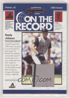 2002 Donruss Originals - On the Record - Jerseys #OR-6 - Randy Johnson /100