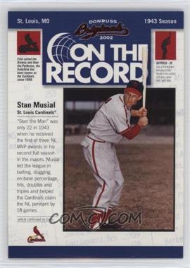 2002 Donruss Originals - On the Record #OR-12 - Stan Musial /800