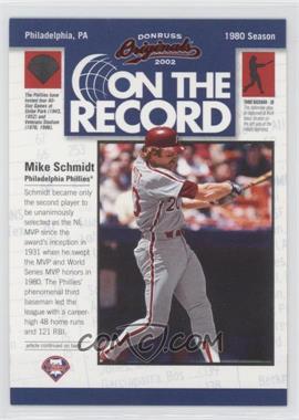 2002 Donruss Originals - On the Record #OR-15 - Mike Schmidt /800