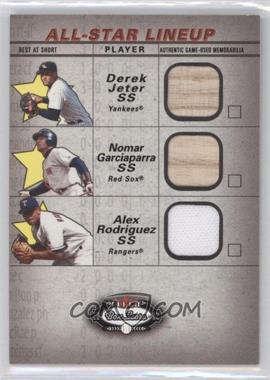 2002 Fleer Box Score - All-Star Lineup Game Used #JGR - Derek Jeter, Nomar Garciaparra, Alex Rodriguez