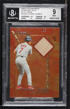 2002 Fleer Maximum - Maximum Power - Gold Game-Used Bat Missing Serial Number #_JDDR - J.D. Drew [BGS 9 MINT]