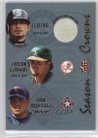 Ichiro Suzuki, Ivan Rodriguez, Jason Giambi (Ichiro Game Used Base)