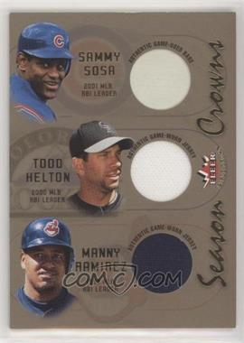 2002 Fleer Triple Crown - Season Crowns - Triple Memorabilia #_SSTHMR - Sammy Sosa, Todd Helton, Manny Ramirez /100