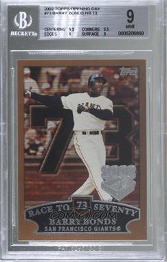 2002 Topps Opening Day - [Base] #73 - Barry Bonds [BGS 9 MINT]