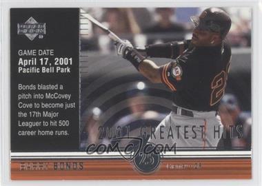 2002 Upper Deck - 2001's Greatest Hits #GH1 - Barry Bonds