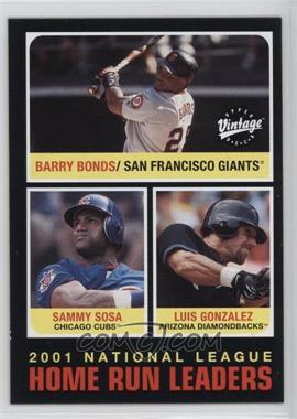 2002 Upper Deck Vintage - [Base] #274.1 - League Leaders - Barry Bonds, Sammy Sosa, Luis Gonzalez (Names Printed on Front)