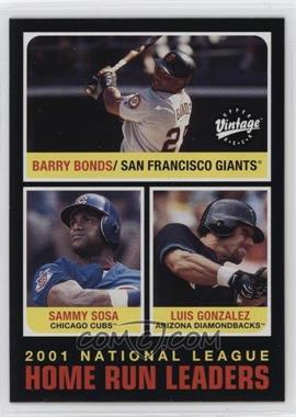 2002 Upper Deck Vintage - [Base] #274.1 - League Leaders - Barry Bonds, Sammy Sosa, Luis Gonzalez (Names Printed on Front)