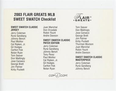 2003 Flair Greats - Box Topper Sweet Swatch Classic Checklist - Oversized #_CHEC - Checklist [Noted]