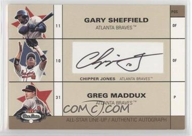 2003 Fleer Box Score - All-Star Line-Up Autographs - Gold #SJM - Gary Sheffield, Chipper Jones, Greg Maddux (Chipper Jones Autograph) /50