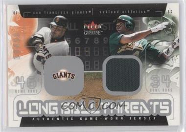 2003 Fleer Genuine - Long Ball Threats - Single Swatch #_BBMT - Barry Bonds, Miguel Tejada (Miguel Tejada Jersey)