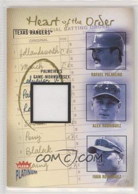 2003 Fleer Platinum - Heart of the Order - Materials #_PRR.2 - Alex Rodriguez, Rafael Palmeiro, Ivan Rodriguez (Rafael Palmeiro Jersey) /400