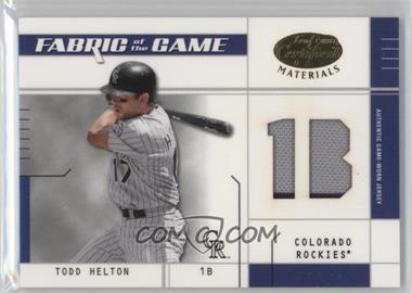 2003 Leaf Certified Materials - Fabric of the Game - Position #FG-59 - Todd Helton /50