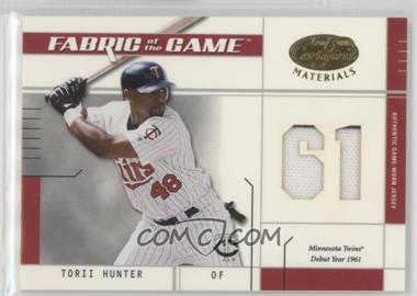 2003 Leaf Certified Materials - Fabric of the Game - Team Debut Year #FG-112 - Torii Hunter /61