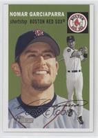 Nomar Garciaparra (Green Background, Boston Red Sox Spelled out in Logo)
