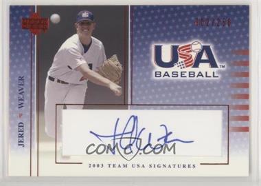 2003 Upper Deck USA Baseball - Team USA Signatures - Blue Ink #S-6 - Jered Weaver /250