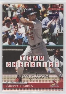 2004 Donruss - [Base] - Press Proof Blue #398 - Team Checklist - Albert Pujols /100