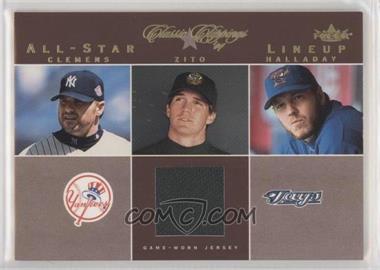 2004 Fleer Classic Clippings - All-Star Lineup - Single Swatch #ASL-BZ - Barry Zito, Roger Clemens, Roy Halladay