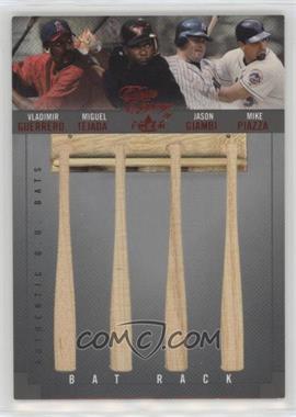 2004 Fleer Classic Clippings - Bat Rack Quads - Red #BR-G/T/G/P - Vladimir Guerrero, Miguel Tejada, Jason Giambi, Mike Piazza /25