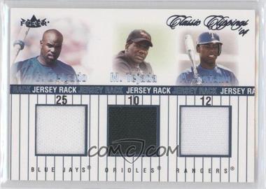 2004 Fleer Classic Clippings - Jersey Rack Triple #JR-D/T/S - Carlos Delgado, Miguel Tejada, Alfonso Soriano /225