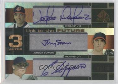 2004 SP Prospects - Link to the Future Triple Autographs #LFT-MSL - Victor Martinez, Jeremy Sowers, Charles Lofgren /50