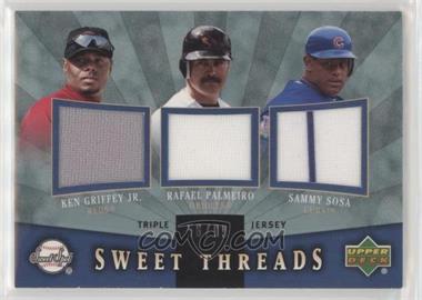 2004 Upper Deck Sweet Spot - Sweet Threads Triple - Jerseys #STT-GPS - Ken Griffey Jr., Rafael Palmeiro, Sammy Sosa /99 [EX to NM]