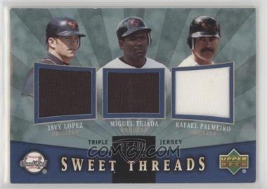 2004 Upper Deck Sweet Spot - Sweet Threads Triple - Jerseys #STT-LTP - Javy Lopez, Miguel Tejada, Rafael Palmeiro /99 [EX to NM]