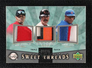2004 Upper Deck Sweet Spot - Sweet Threads Triple - Patches #STT-GPS - Ken Griffey Jr., Rafael Palmeiro, Sammy Sosa /25