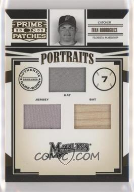 2005 Donruss Prime Patches - Portraits - Triple Swatch Prime #P-35 - Ivan Rodriguez /105