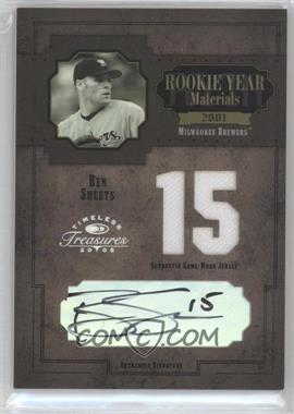 2005 Donruss Timeless Treasures - Rookie Year Materials - Jersey Number Signatures #RYM-44 - Ben Sheets /15