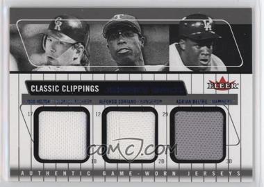 2005 Fleer Classic Clippings - Jersey Rack Triple - Blue #JR-TH/AS/AB - Todd Helton, Alfonso Soriano, Adrian Beltre
