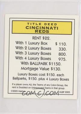 2005 Hasbro MLB Monopoly Deed Cards - [Base] #_CIRE - Cincinnati Reds