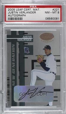 2005 Leaf Certified Materials - [Base] #221 - New Generation - Justin Verlander /299 [PSA 8 NM‑MT]