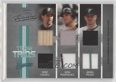 2005 Playoff Absolute Memorabilia - Team Trios - Double Materials #TT-19 - Mike Lowell, Ivan Rodriguez, Brad Penny /50 [EX to NM]