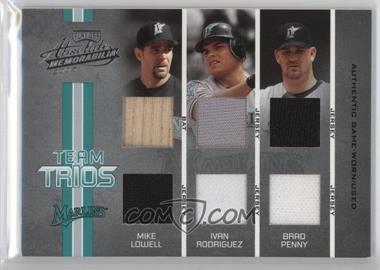 2005 Playoff Absolute Memorabilia - Team Trios - Double Materials #TT-19 - Mike Lowell, Ivan Rodriguez, Brad Penny /50