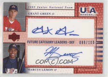 2005 Upper Deck USA Baseball - Junior National Team Future Category Leaders - Blue Ink #FCL11 - Grant Green, Marcus Lemon /100